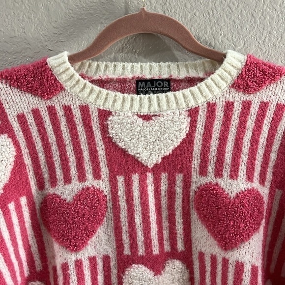 MAJOR LABEL GROUP π©· Sz: Small π  Long Sleeve Sweater π White/Pink π Acrylic - Picture 7 of 7